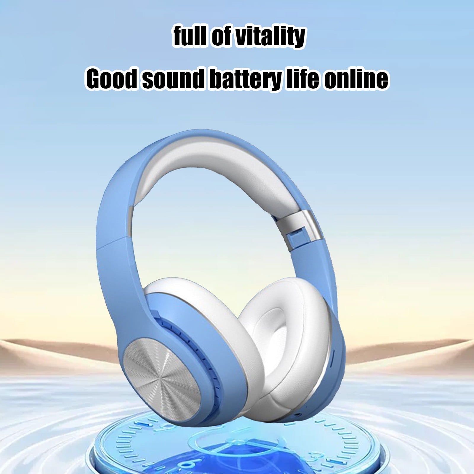 LACKUST Over-Ear Dual Mode Bluetooth 5.3 Headphones - Foldable, Low Latency for Gaming/Sports, 8HR Battery, Soft Headband, Blue