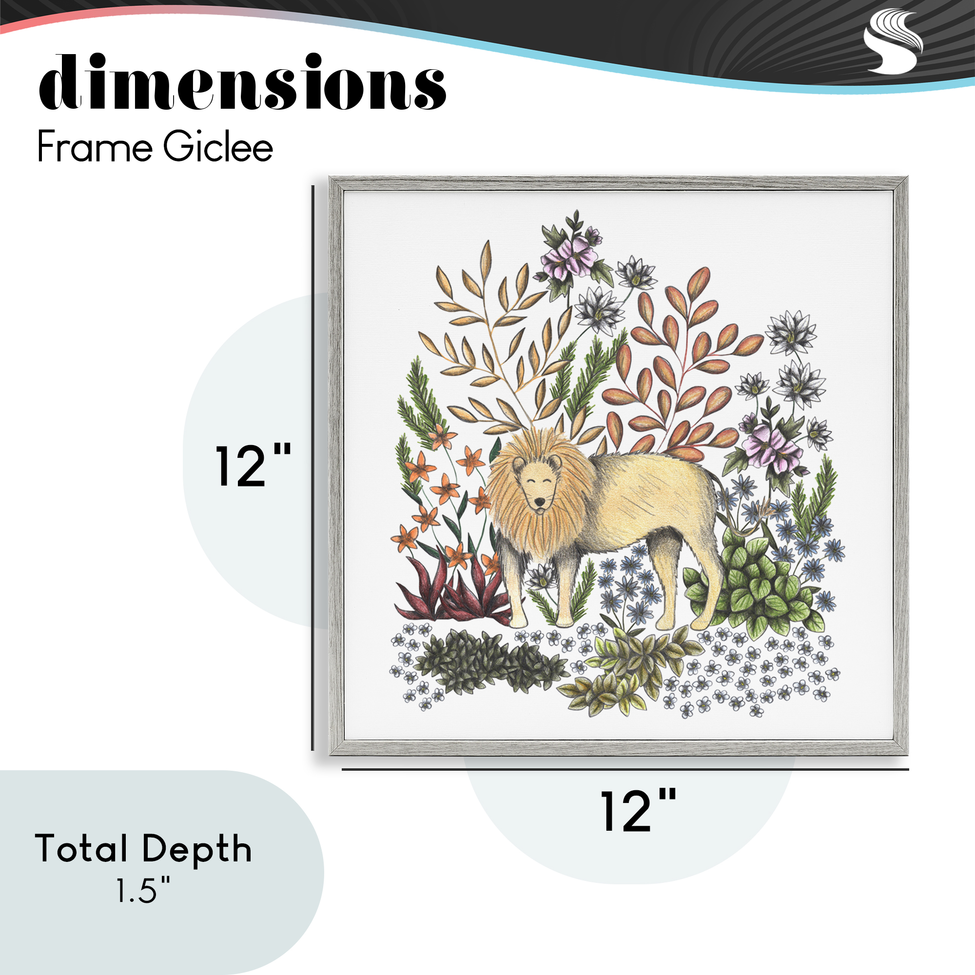 Jungle Wildlife Lion Gray Framed Giclee Art, design by Cecilia Battaini