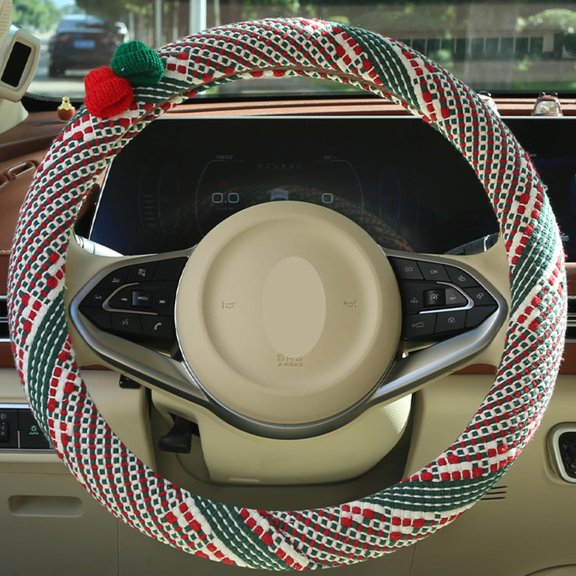 Universal Leather Checked Steering Wheel Cover Women 14.5-15 inch Plaid car Accessories Western Anime Cute Wheel Cover Hip Hop Anti-Slip Car Protecter