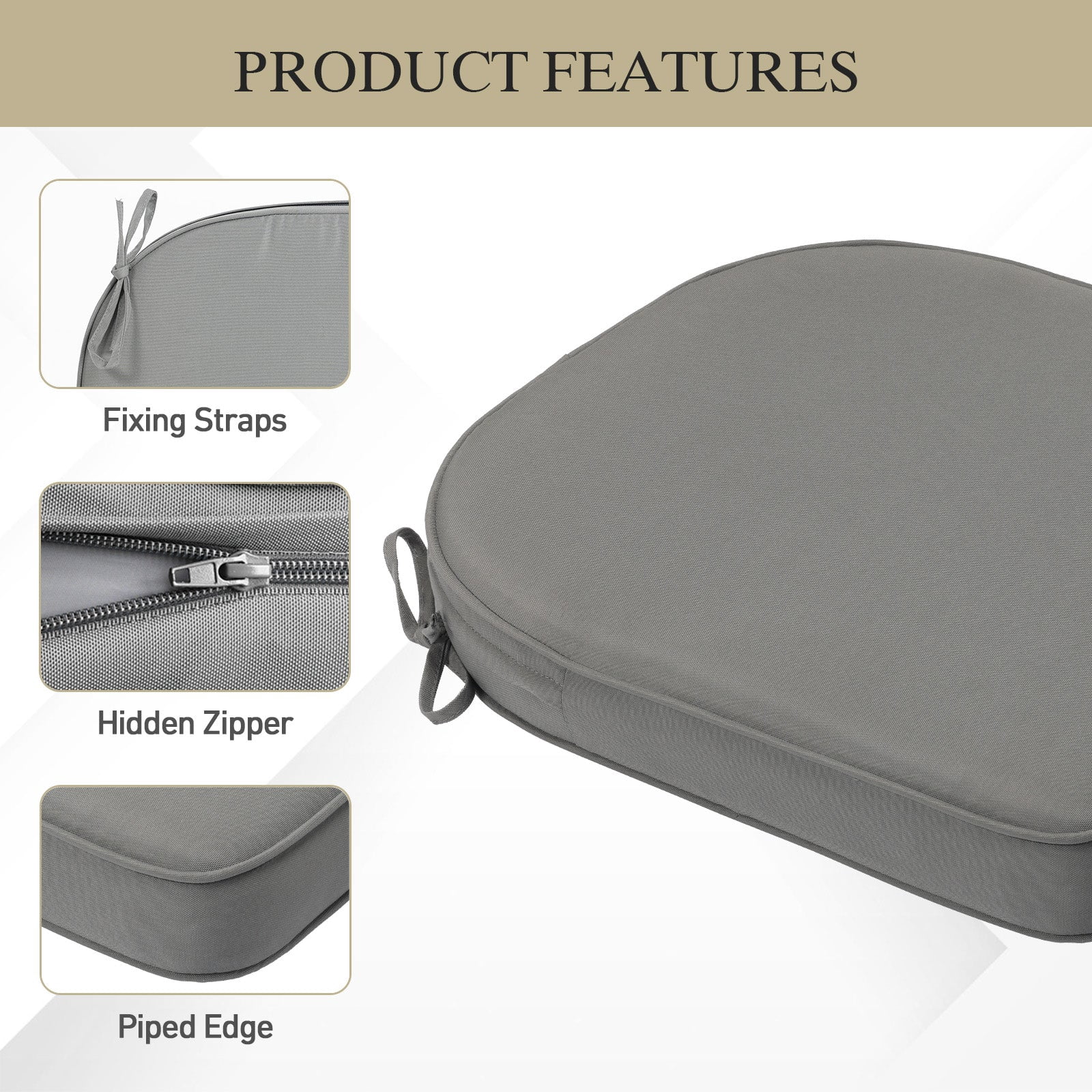BPS 21" x 21" Outdoor Chair Cushion, Fade Resistant Patio Seat Cushion Pads with Ties, Set of 2 - Gray
