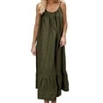 thumbnail image 2 of Uootdi Robes de Plage pour Femmes à Bretelles Spaghetti Sans Manches à Volants Unies Robes Maxi Vacances Légères Fluides en Lin Cadeau, 2 of 7