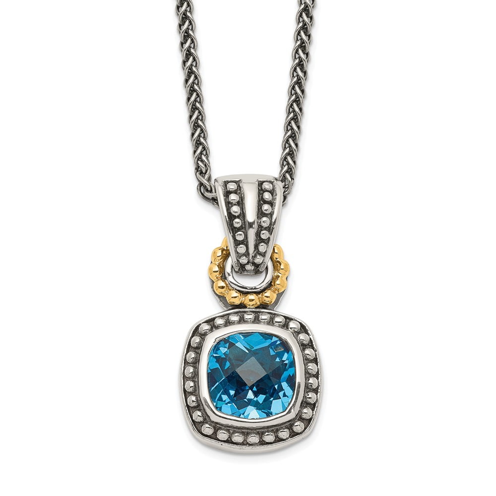 Real 14kt Antiqued Blue Topaz Necklace 