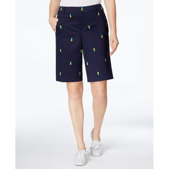 Charter Club Womens Classic Fit Pineapple Bermuda Shorts Navy 8