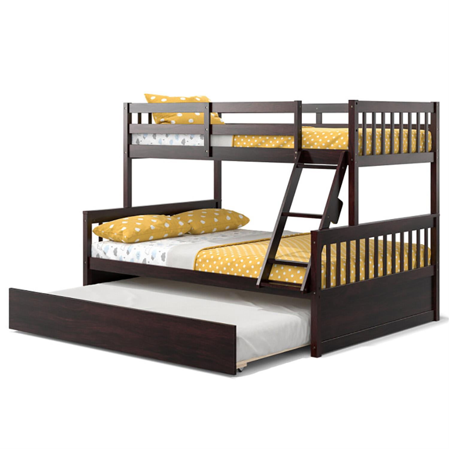 Demi Bonn Twin Pull-Out Bunk Beds with Ladder in the Steps and a Trundle, Full Convertible Bunk Bed Platform, Brown