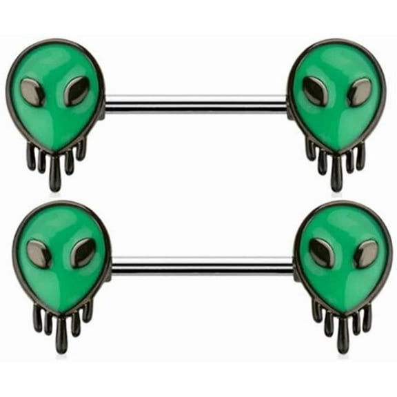 Body Accentz Alien Face Melt Nipple Ring, 14 Gauge, 9/16 Inch Length, 316L Surgical Steel, Black