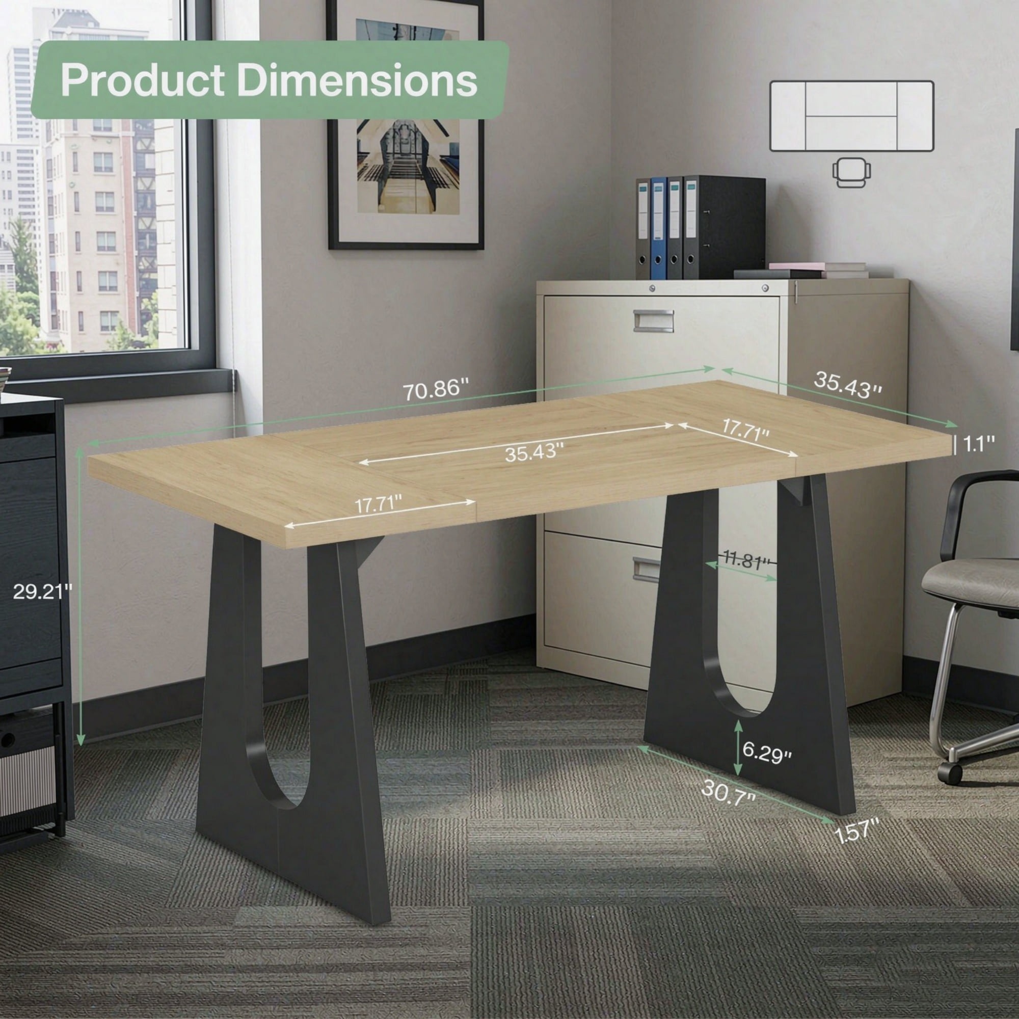 70.86" Executive Desk, Modern Computer Desk with Storage for Home Office