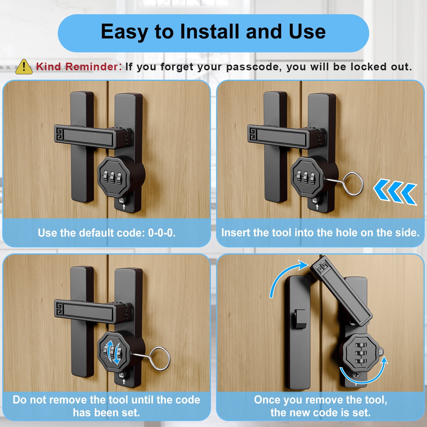 Barn Door Lock,90/180 Degree Flip Latch Gate Latches,Zinc Alloy Mechanical Combination Flip Latch for Barn Wood Sliding/Bifold French Shed Cabinet Window Bathroom Doors (Black,with 3-Digit Password)