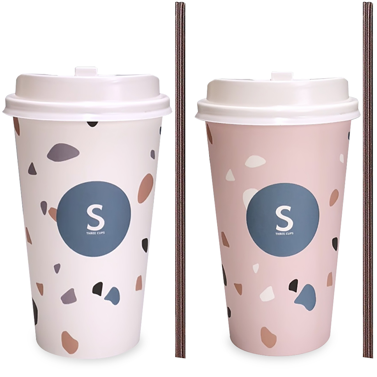 LONGRV Disposable Coffee Cups with Lids and Straw 18 oz , Decorative