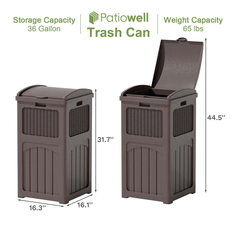 Patiowell Outdoor Garbage Trash Can, 36 Gallon Resin
