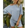 thumbnail image 5 of Avidlove Women Pajamas Set Ribbed Knit Lounge Sets T-shirt with Biker Shorts Matching Outfits Loungewear Sweatsuits, 5 of 6