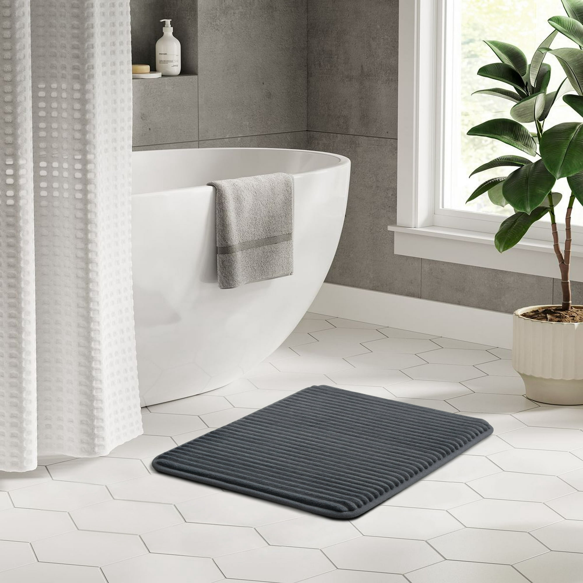 Mainstays Grey 2-Piece Performance Foam 20"x 32" Bath Rug Set