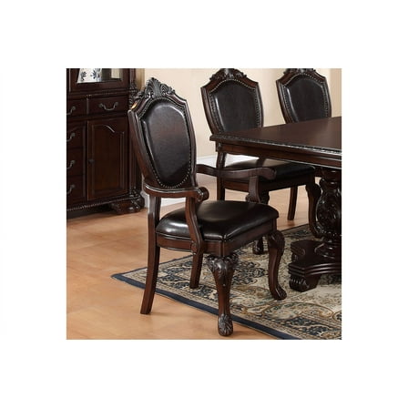 Newboti Furniture Gorgeous Formal Set of 2 Arm Chairs Brown Color Rubberwood Dining Room Furniture Faux Leather Upholstered Seat 45249