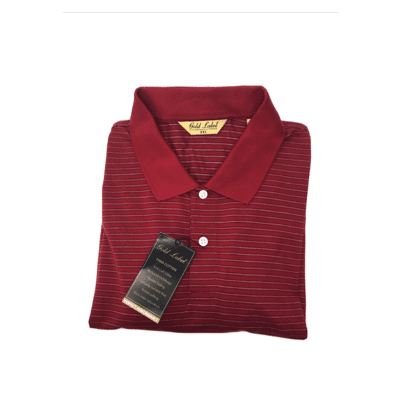 ROUNDTREE and YORKE Gold Label Polo Shirt Striped Cotton Cherry [XL]
