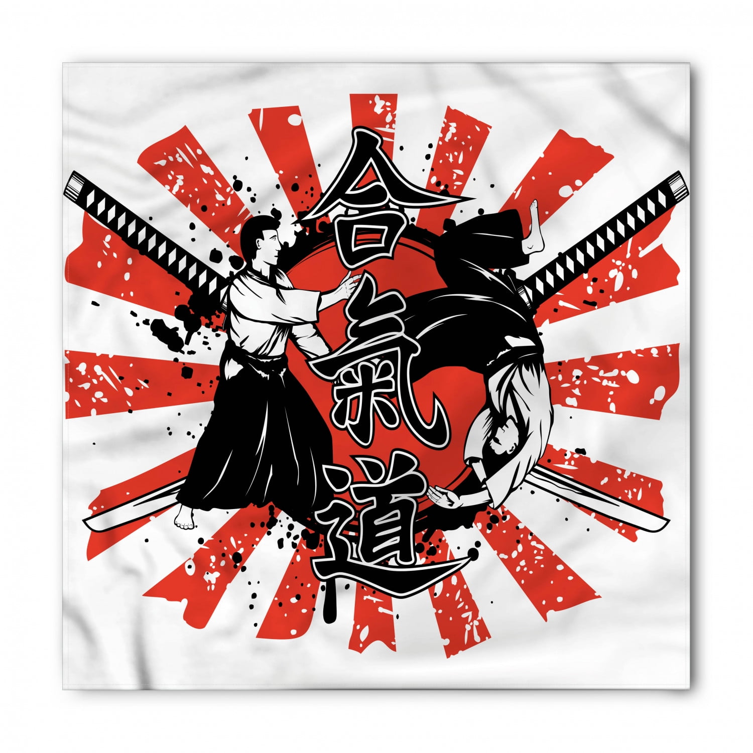 Japanese Bandana, Aikido Samurai Fight, Unisex Head and Neck Tie, by
