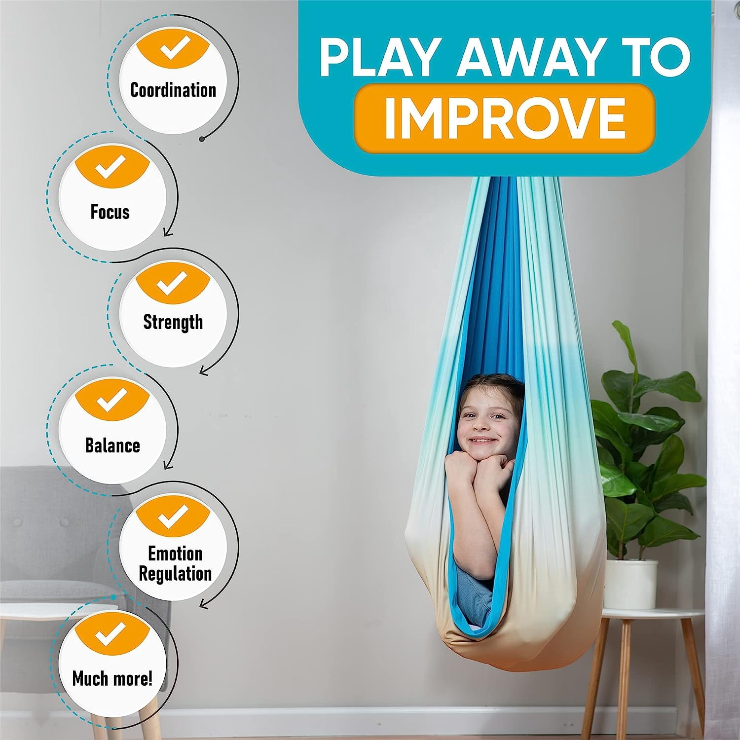 Friendly Cuddle Sensory Swing for Kids & Adults Cocoon Hammock, Beach