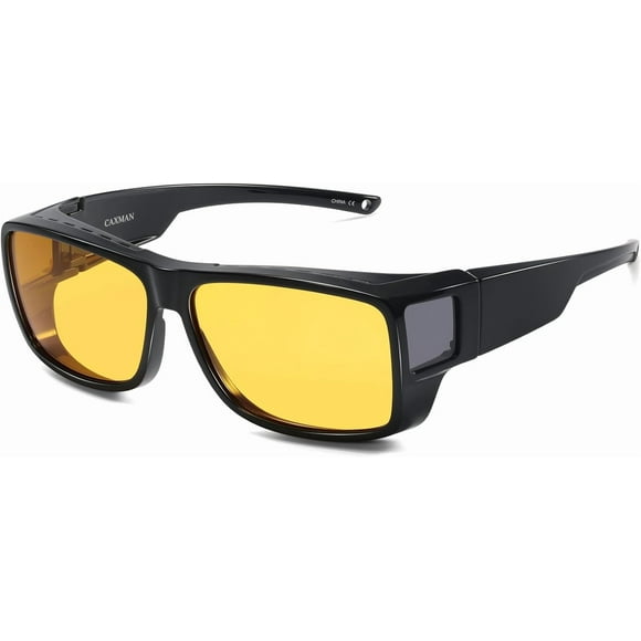 Night Driving Glasses for Men and Women Fit Over Night Vision Glasses HD Polarized Anti Glare Yellow Tinted Lens
