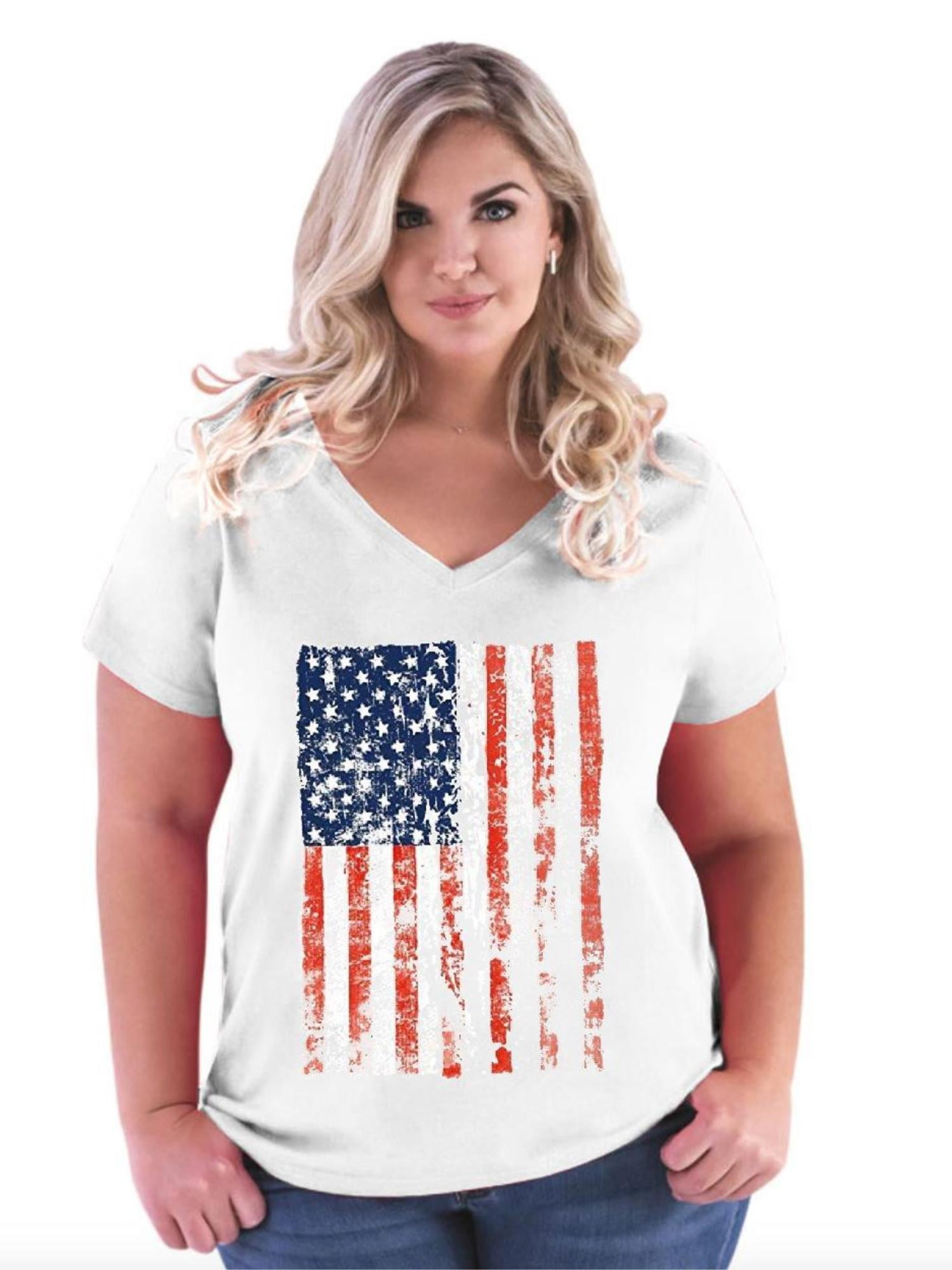 IWPF - Womens and Womens Plus Size American Flag Vintage Curvy V-Neck T ...