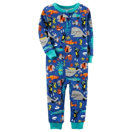 Carter's Baby Boys' 1-Piece Fish Snug Fit Cotton Footless PJs, 12 Months