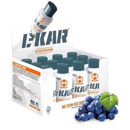 HARDLABZ L-KAR – 3500 mg L-Carnitine Shot - Liquid Fat Burner, Grape, Zero Sugar, 2oz - 12 Pack