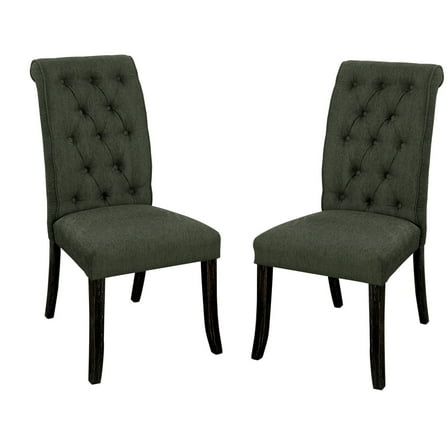 Button Tufted Wooden Fabric Upholstered Side Chair Gray Pack Of Two - Saltoro Sherpi