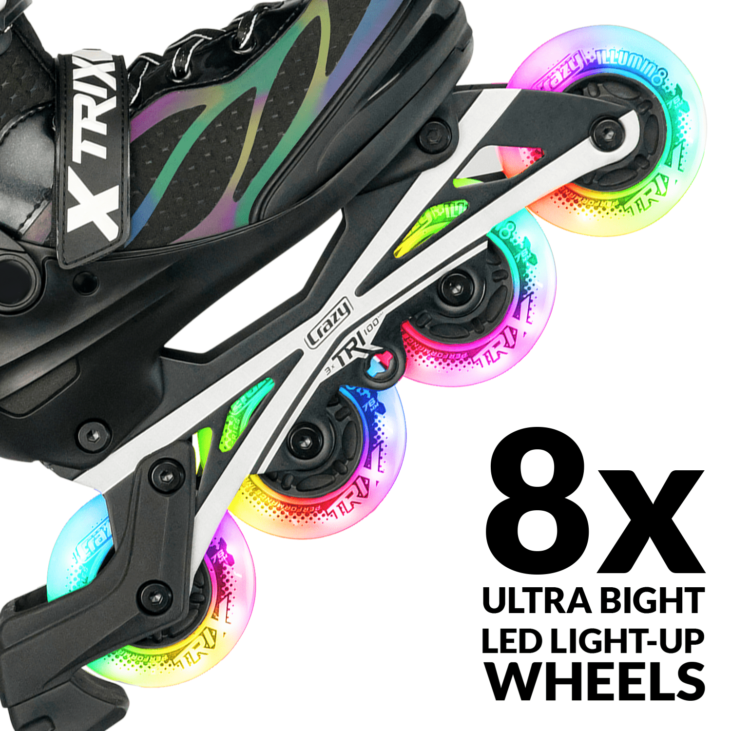 Crazy Skates Trix Size Adjustable Inline Skates with Light Up Wheels - Available with 3 or 4 wheels