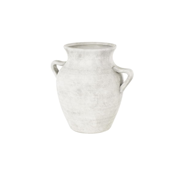 DecMode 12" Antique Style Textured White Ceramic Vase with Handles