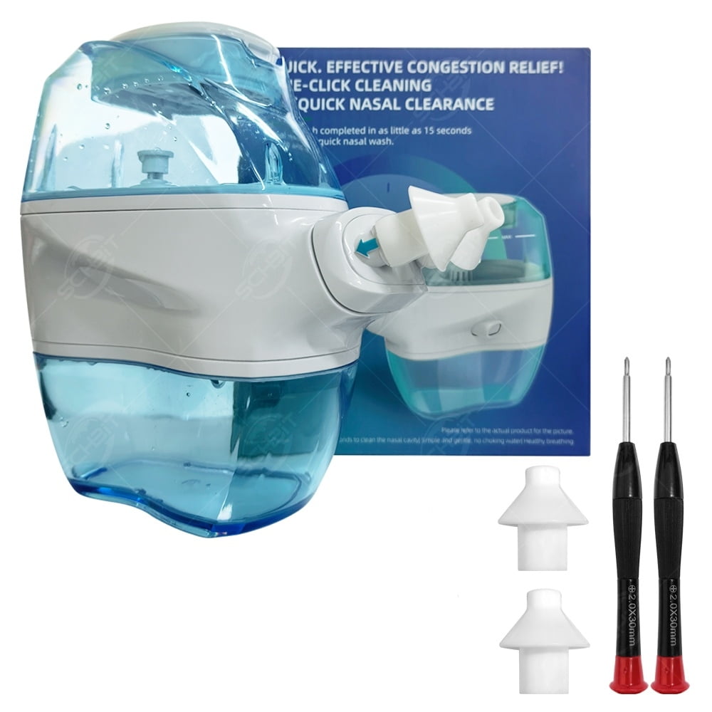 Electric Nasal Rinse Cleaner, SVW-K230 Battery Powered Nose Washing System with Dual Tanks, 2 Replacement Silicone Nozzles, Portable Home Nasal Care Irrigator for Adults & Kids Over 13 Years Old