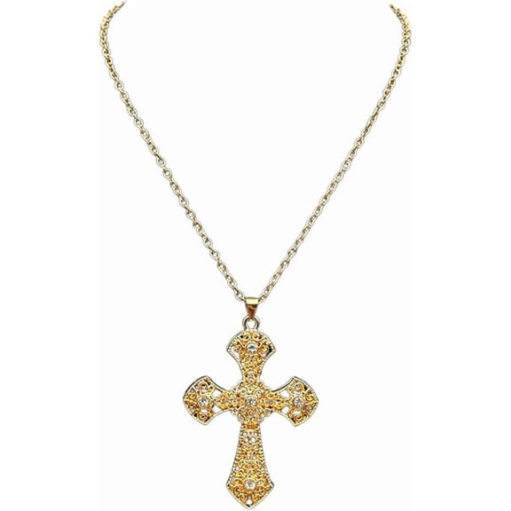 1pc Fashion Cross Alloy Rhinestone Necklaces with Cable Chain for Women Golden