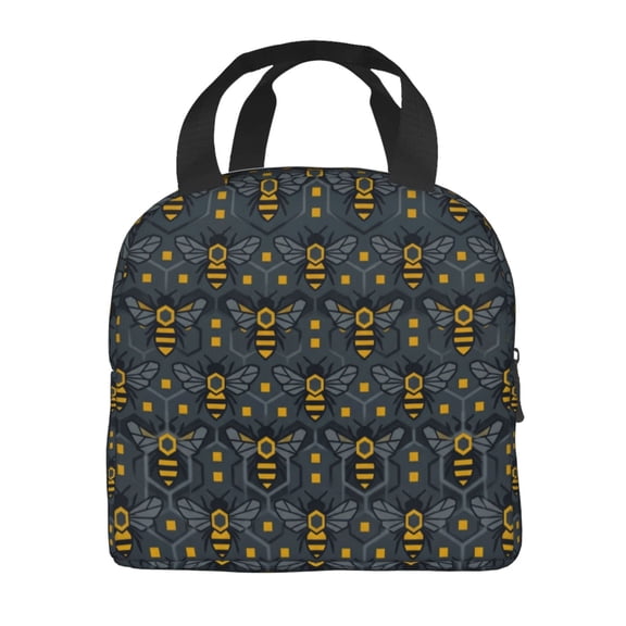 Bee Lunch Bag For Women Man, Cute Reusable Bees Theme Lunch Bags, Small Portable Foldable Insulated Lunch Box For Work Office Picnic Travel Bento