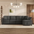 thumbnail image 2 of EUROCO 109.8" Longer Sectional Sofa Chenille Fabric Sectional Couch with Storage Chaise,  with 2 pillows Cup Holder and USB Posts for living room, Black, 2 of 8