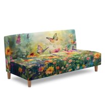 ZIATUBLES Futon Couch Cover Armless, Stretch Sofa Slipcover Dustproof Furniture Protector Elastic Non-Slip Washable for Sofa Bed, Living Room, Butterfly Wildflower Print