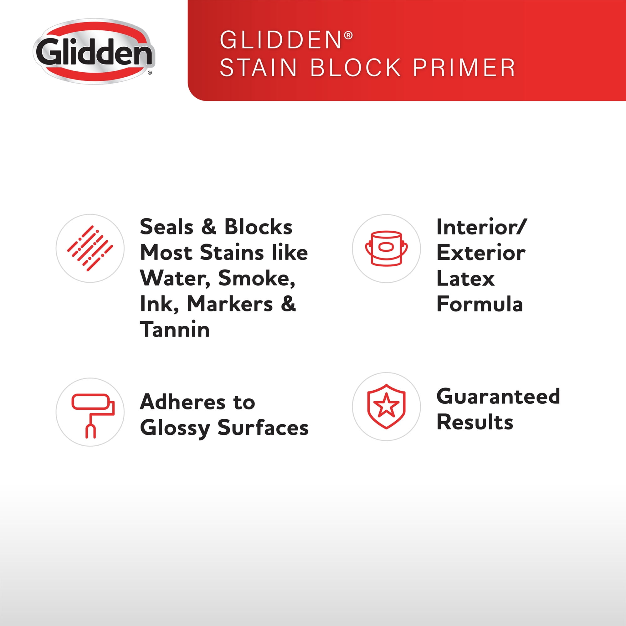 Glidden Glidden Interior/Exterior Stain Block Primer Flat, White, 1 Gallon