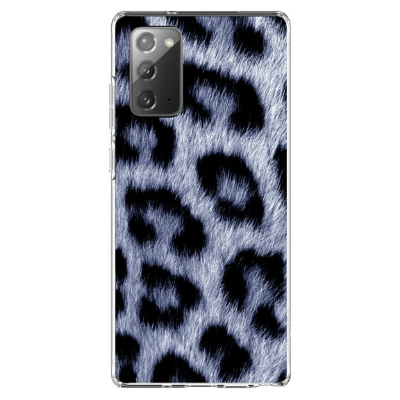 DistinctInk Clear Shockproof Hybrid Case for Samsung Galaxy Note 20 (6.7" Screen) - TPU Bumper, Acrylic Back, Tempered Glass Screen Protector - Blue Black Leopard Fur Skin Print