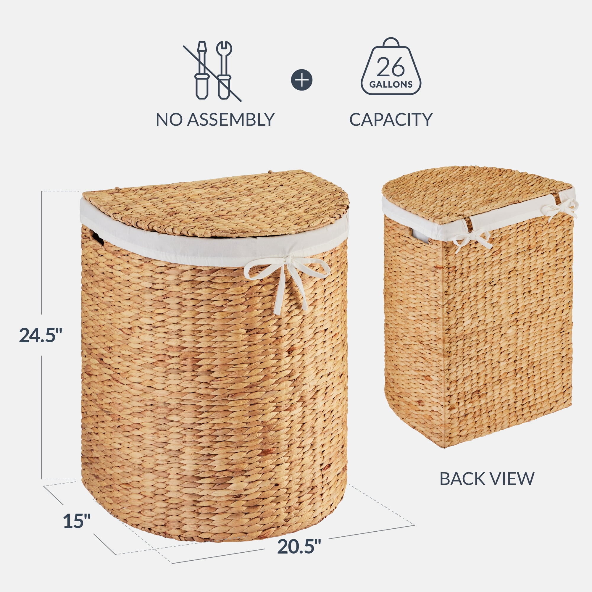 Best Choice Products Half Moon Laundry Hamper w/ Lid, Half Round Laundry Basket, w/ Removable Liner & Handles - Natural