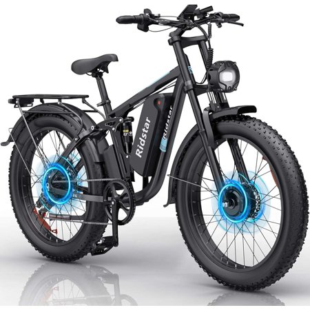 Ridstar Electric Bike for Adults,PEAK 3000W Dual Motor Mountain Bike, 31mph 48V 23AH E-Bike ,26" Fat Tire Emtb,Full Suspension Electric Bicycle UL2849