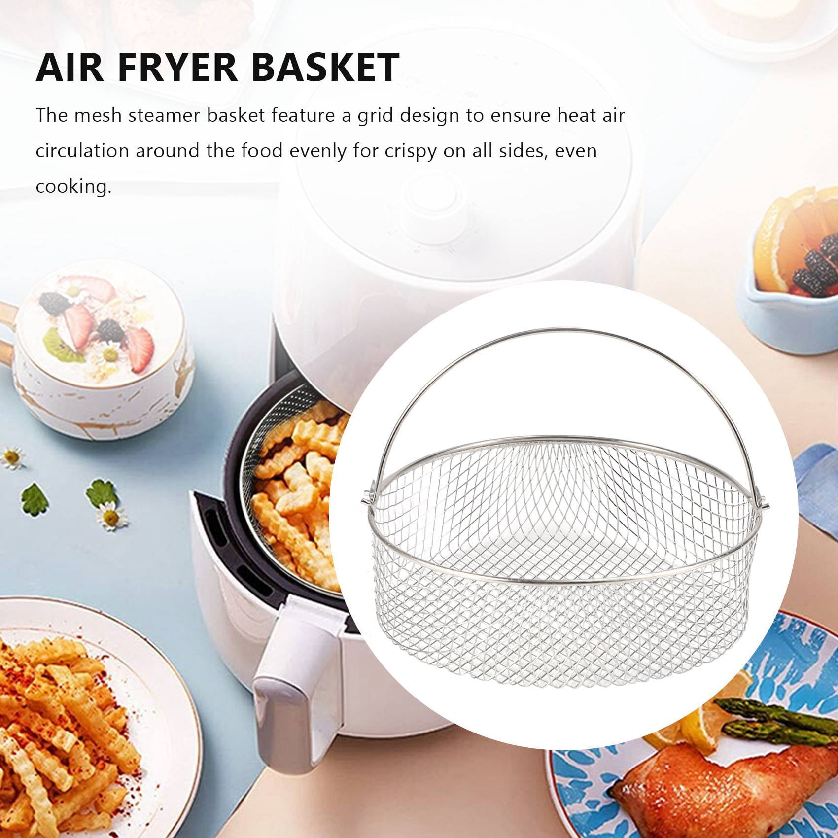 2x Basket for Mesh Steamer Basket for Ninja Foodi 6.5, 8Qt,Basket, Crisping Basket with Handle, Silver