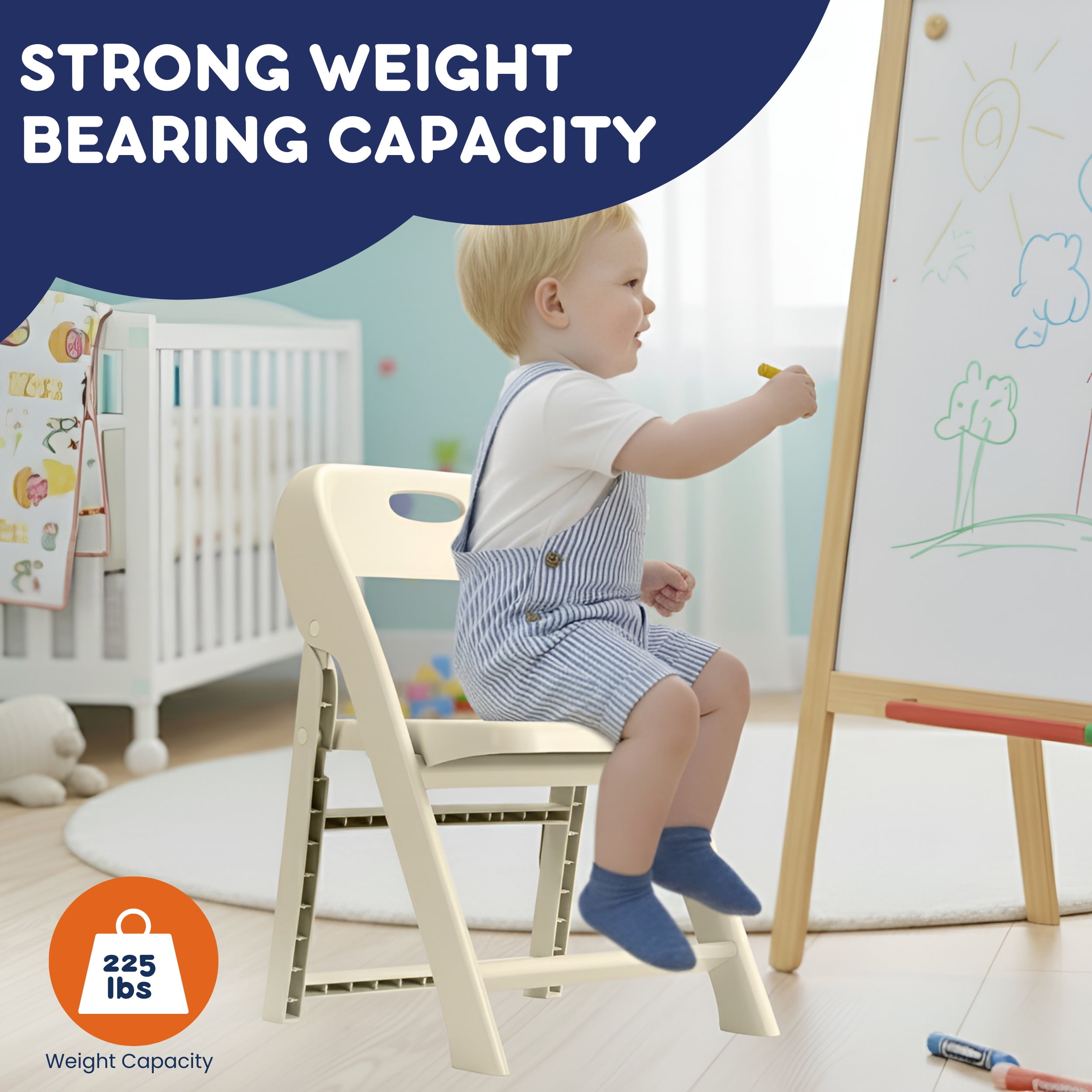 Giggle & Play Folding Chairs, Portable and Lightweight Kids Chair with Backrest, Beige, 2 Pack