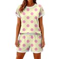 thumbnail image 3 of Domzest Womens 2 Piece Polka Dots Short Sets Short Sleeve Crew Neck Shirts & Elastic Waist Shorts 2026 Summer Lounge Set for Both Homewear and Going Out Yellow XXL, 3 of 5