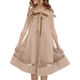 thumbnail image 2 of Ashirexll Robe de Vacances Sans Manches pour Filles Polyester Col Rond Longueur Genou Style Princesse Bordure à Volants Bretelles Spaghetti Kaki 7-8 Ans, 2 of 7