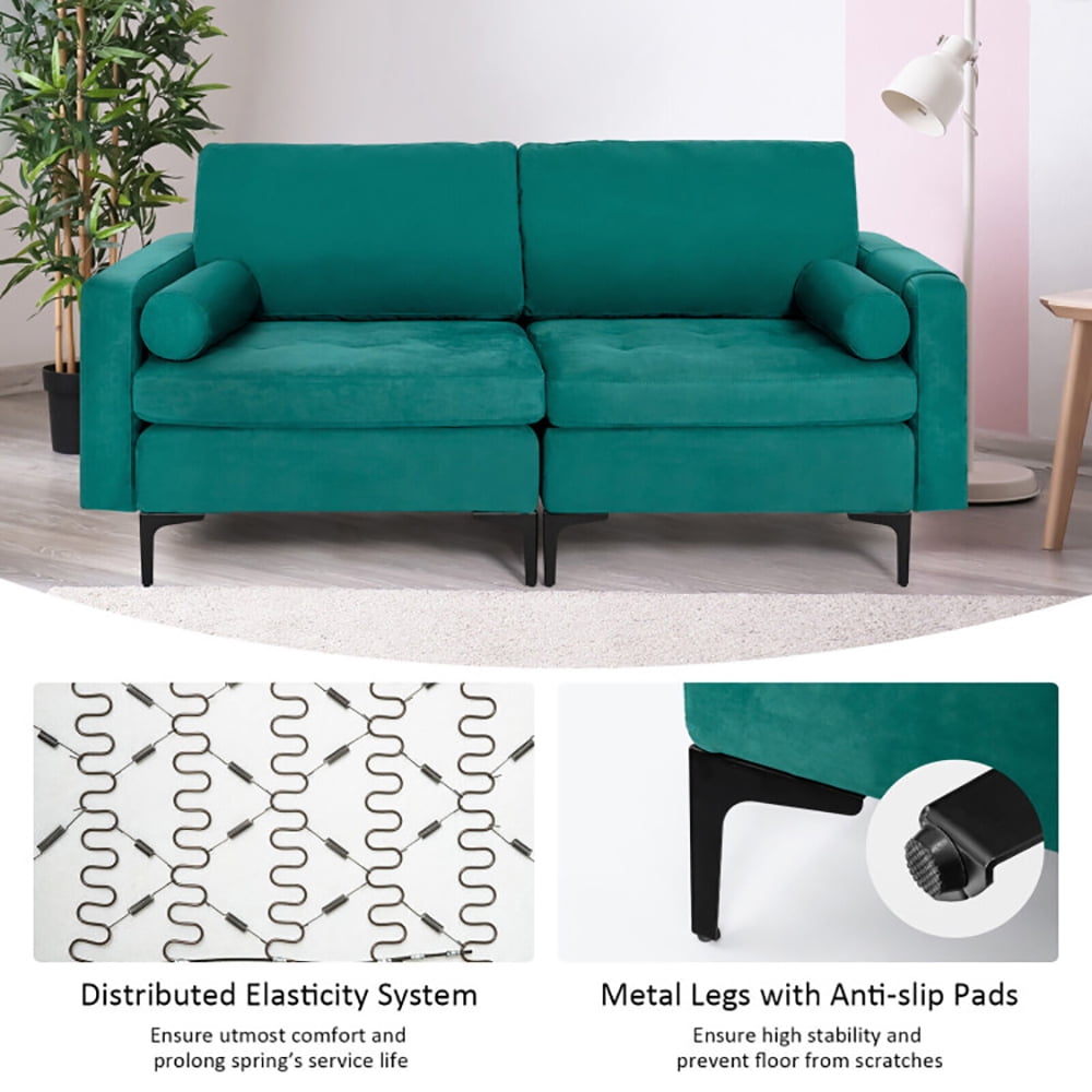 Finihen Loveseat Sofa, Modern Loveseat Sofa with 2 Bolsters and Side Storage Pocket, for Living Room, Bedroom, Teal Finihen Loveseat Sofa, Modern Loveseat Sofa with 2 Bolsters and Side Storage Pocket, for Living Room, Bedroom, Teal