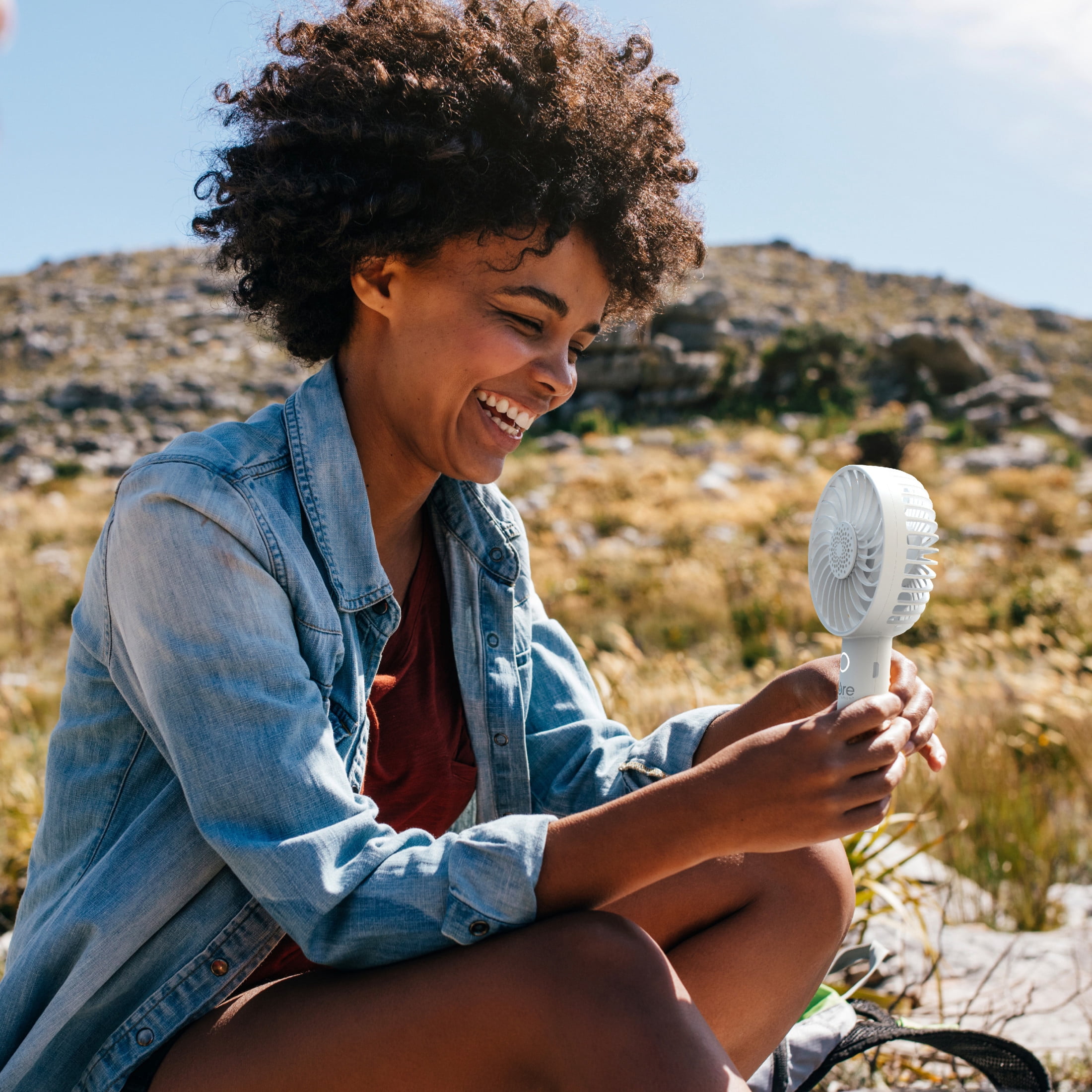 Pure Enrichment PureBreeze Personal Handheld Fan with Base - 3 Fan Speeds, Built-In Rechargeable Lithium-Ion Battery, Lightweight Portable Design, Soothing Optional Aromatherapy Tank, USB Charger
