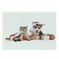 thumbnail image 1 of Christmas Cutting Board, Dog and Cat in Santa Hats Surprise Boxes and Balls New Year Celebration, Decorative Tempered Glass Cutting and Serving Board, Large Size, Red White Brown, by Ambesonne, 1 of 1