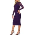 thumbnail image 4 of Vestido de malla INSPIRE CHIC para mujer, con cuello alto, manga larga, vestido de cóctel ajustado en color púrpura, 4 of 6