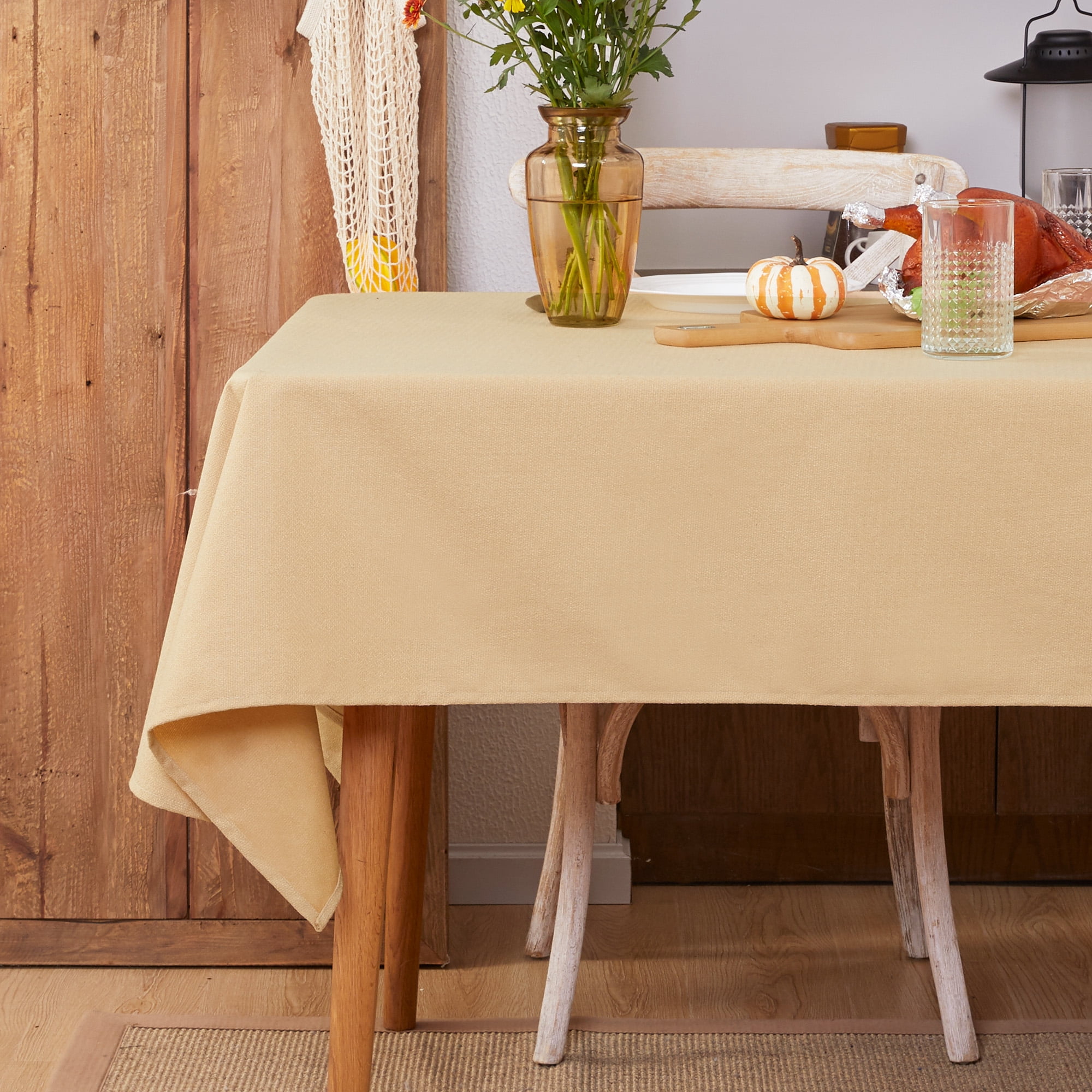 Deconovo Fall Square Tablecloth, Waterproof Solid Color Table Cover with Rolled Sides for Thanksgiving Dining Decor, 54"x54", Dark Beige