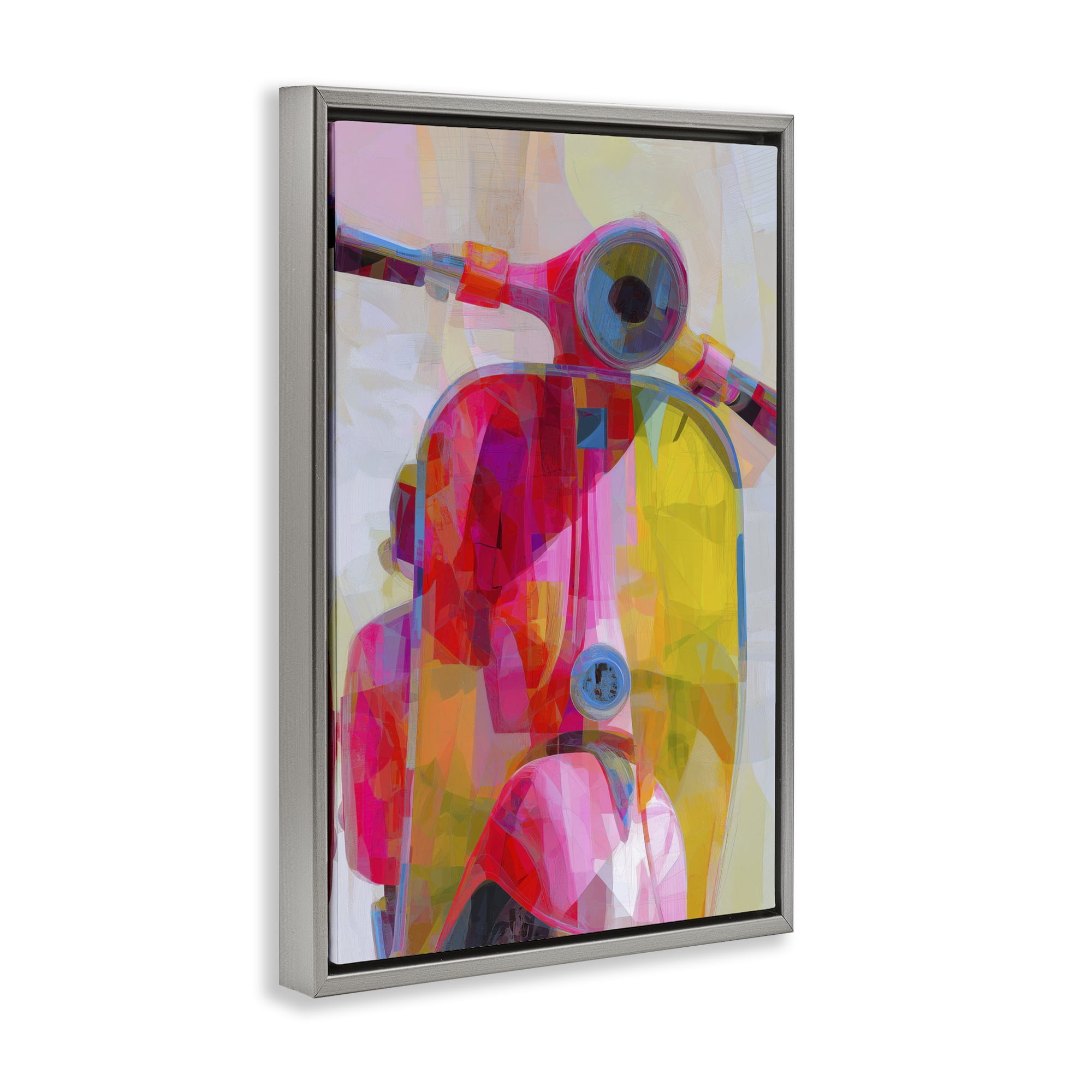 Stupell Industries Vespa in Pink & Yellow Gray Framed Floater Canvas Wall Art, design by Chromatic Storm Studio