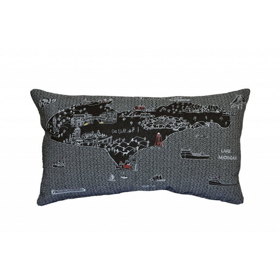 24" Black Michigan Upper Peninsula Nighttime Skyline Lumbar Decorative Pillow
