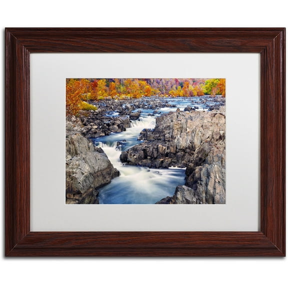 Trademark Fine Art "Great Falls" Canvas Art by CATeyes, White Matte, Wood Frame