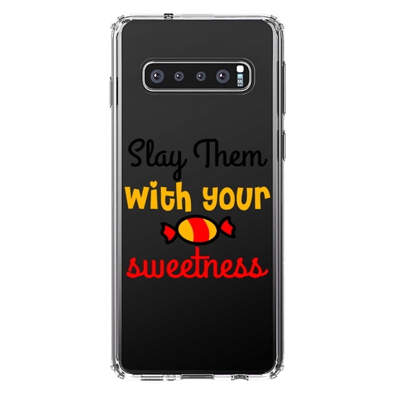 DistinctInk Clear Shockproof Hybrid Case for Samsung Galaxy S10  PLUS (6.4" Screen) - TPU Bumper Acrylic Back Tempered Glass Screen Protector - Slay Them With Your Sweetness