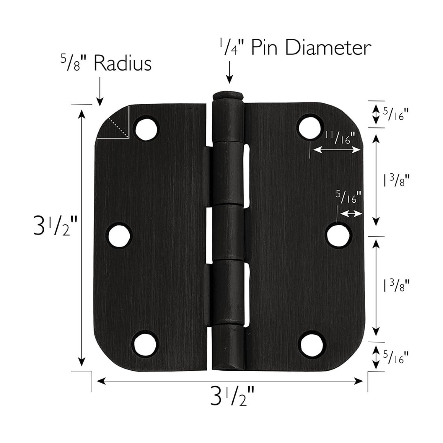 Design House Steel 3.5" x 3.5" Interior Door Hinges with Rounded 5/8" Radius (12-Pack)