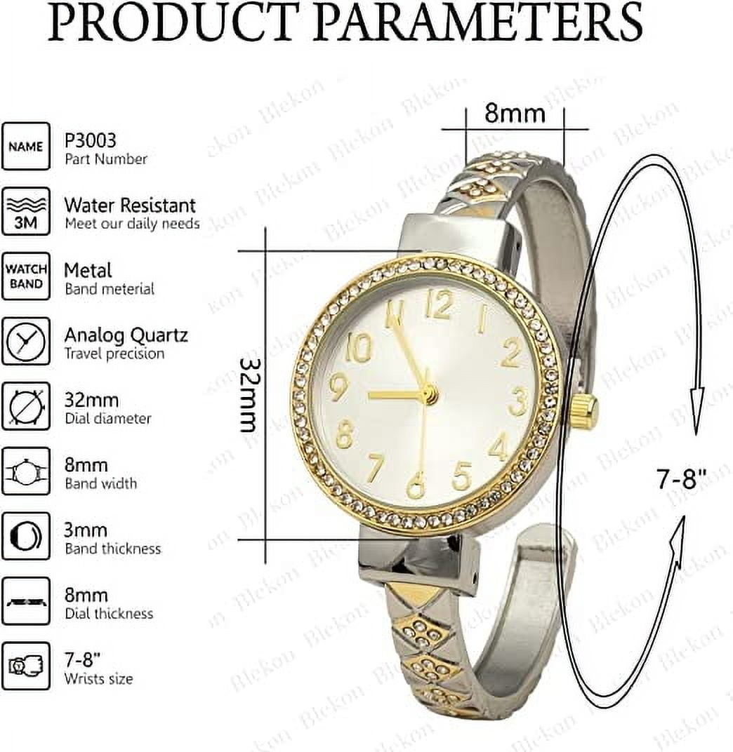 Blekon Collections Womens 32mm Case Plaided Designed Rhinestone Cuff Bangle Watch(Analog)